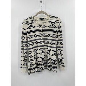Lauren Ralph Lauren XL Southwestern Aztec Thermal Henley Top Cotton Waffle Knit